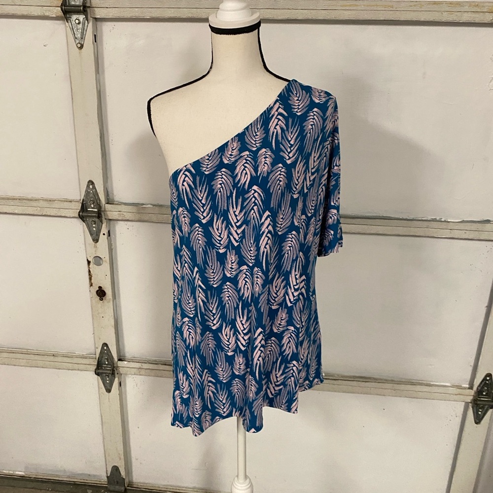 Leota turquoise green & pink & gray one shoulder top blouse shirt size 14 / 16 - Picture 6 of 16